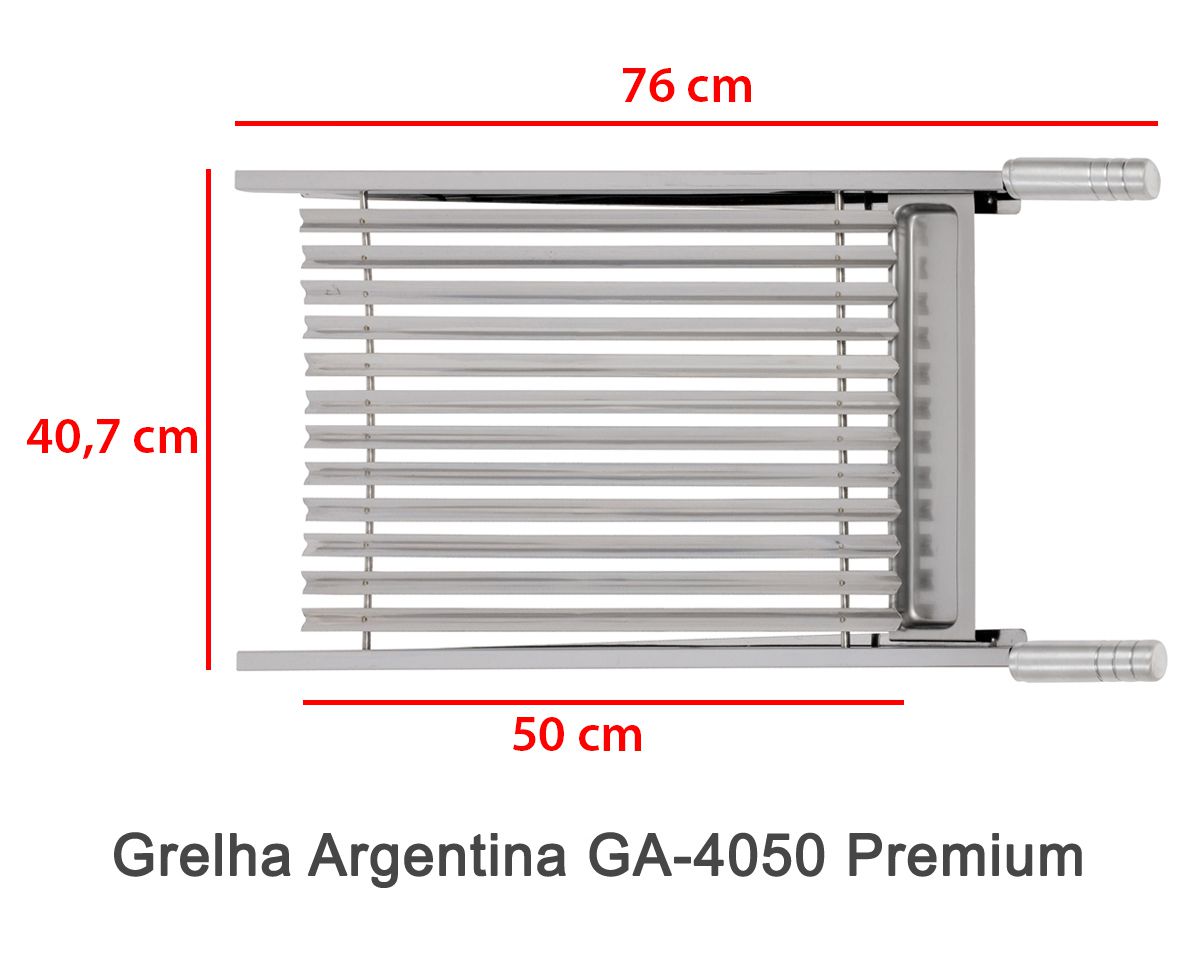 Grelha Argentina 4050 Premium + Pega Fácil PF-40 Inox + Pá de Limpeza PL-1 Inox