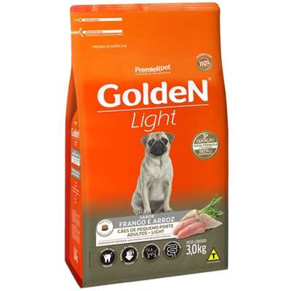 Ração Golden Fórmula Mini Bits Light para Cães Adultos de Pequeno Porte Sabor Frango e Arroz 3kg