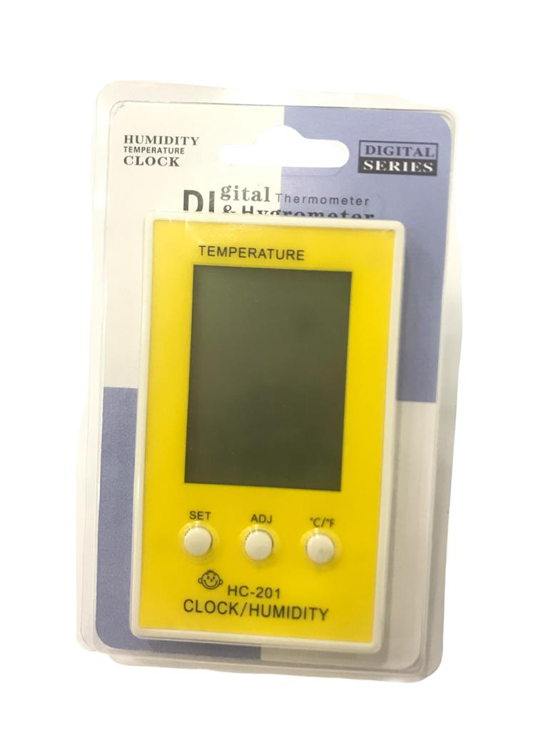 Termo-higrômetro Amarelo Digital Termômetro Higrômetro Relógio HC 201
