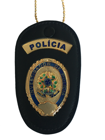 Distintivo Investigador de Polícia - Brasão Nacional no Couro