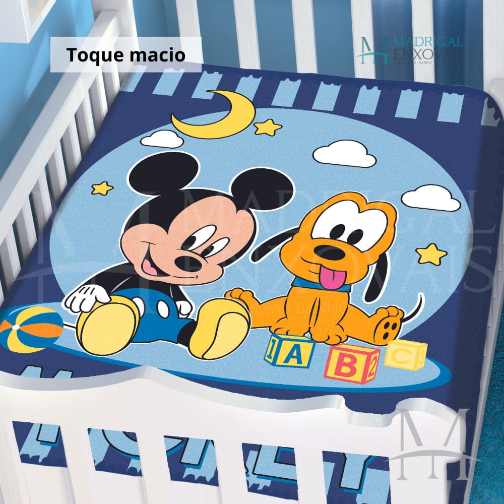 Cobertor Jolitex Infantil Berço Bebê Disney Mickey e Pluto Marinho