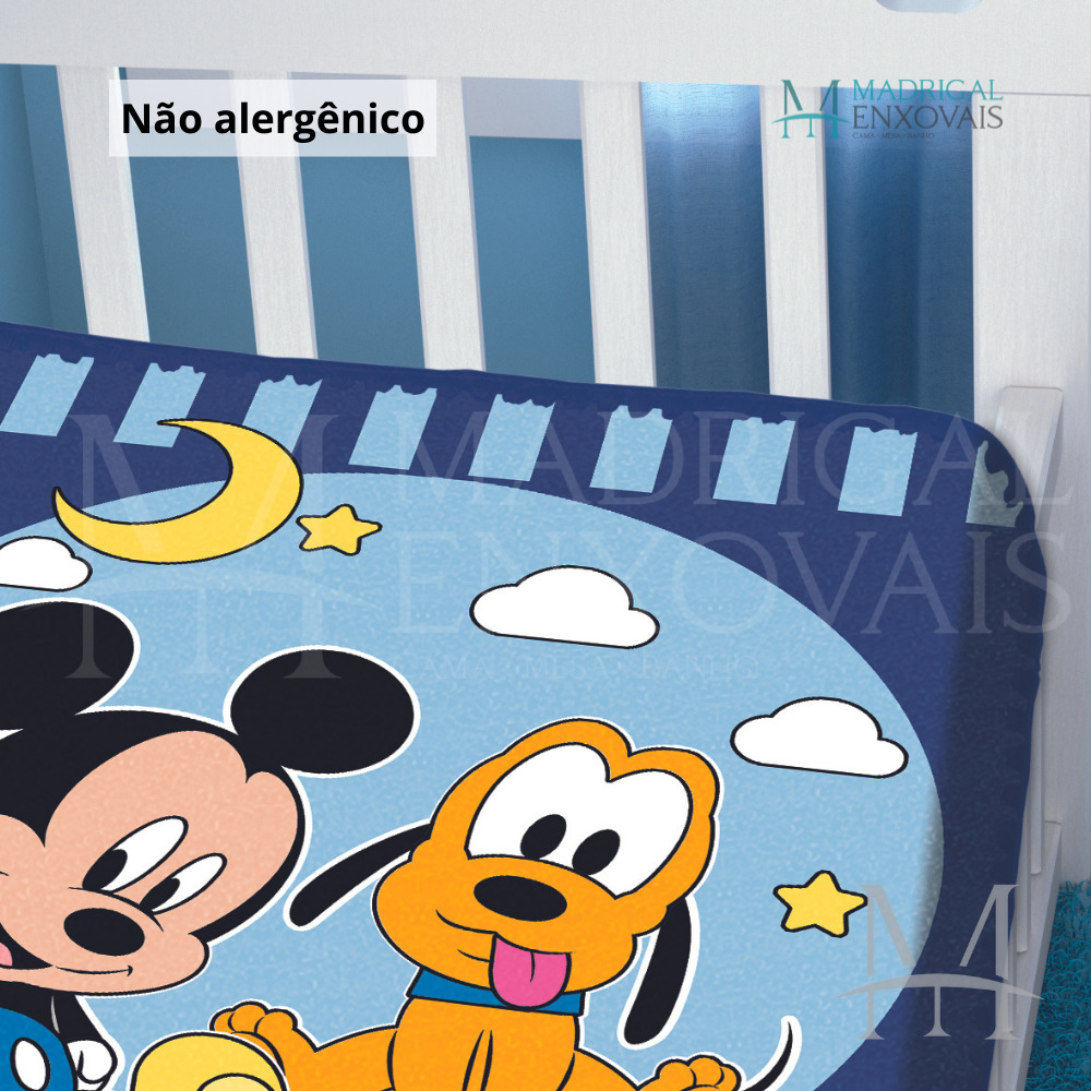Cobertor Jolitex Infantil Berço Bebê Disney Mickey e Pluto Marinho