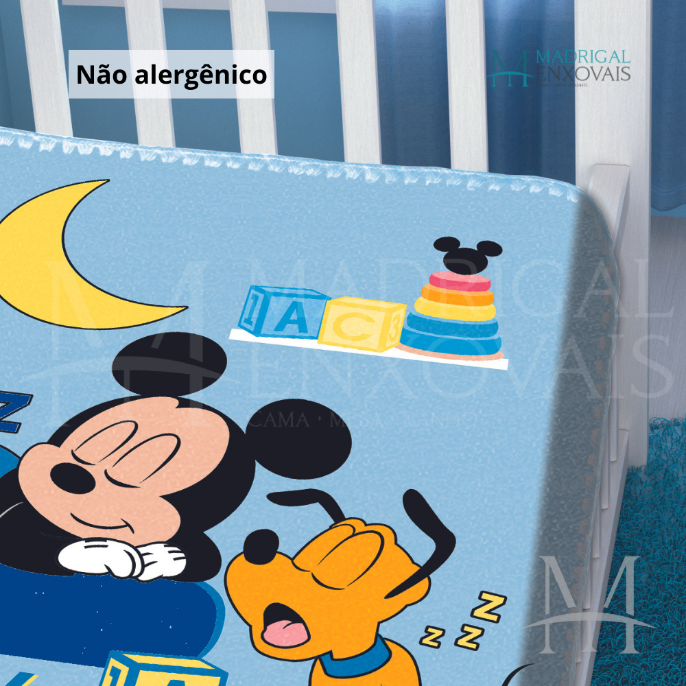 Cobertor Jolitex Infantil Berço Bebê Disney Mickey Sonhando Marinho