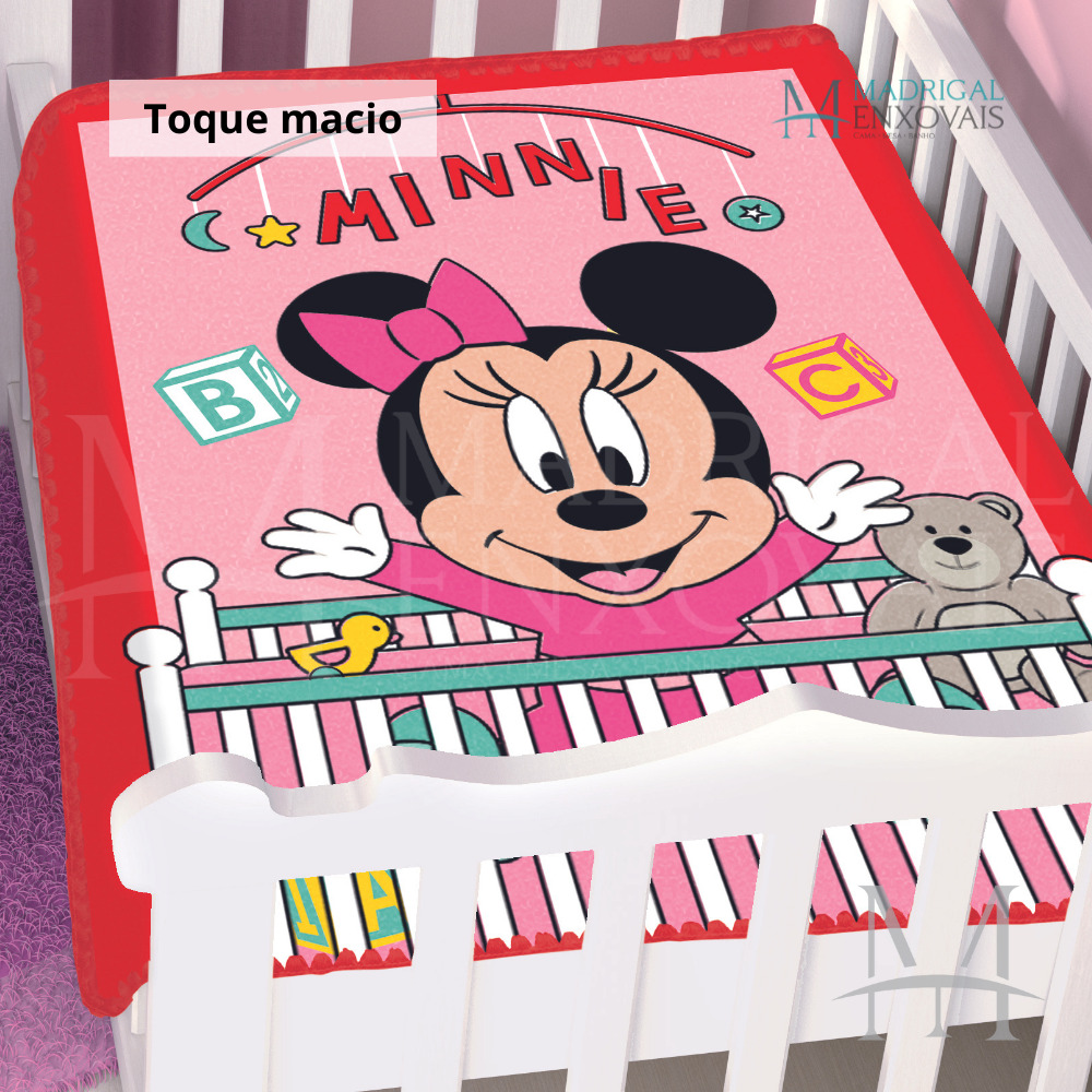 Cobertor Jolitex Infantil Berço Bebê Disney Minnie Bercinho Vermelho