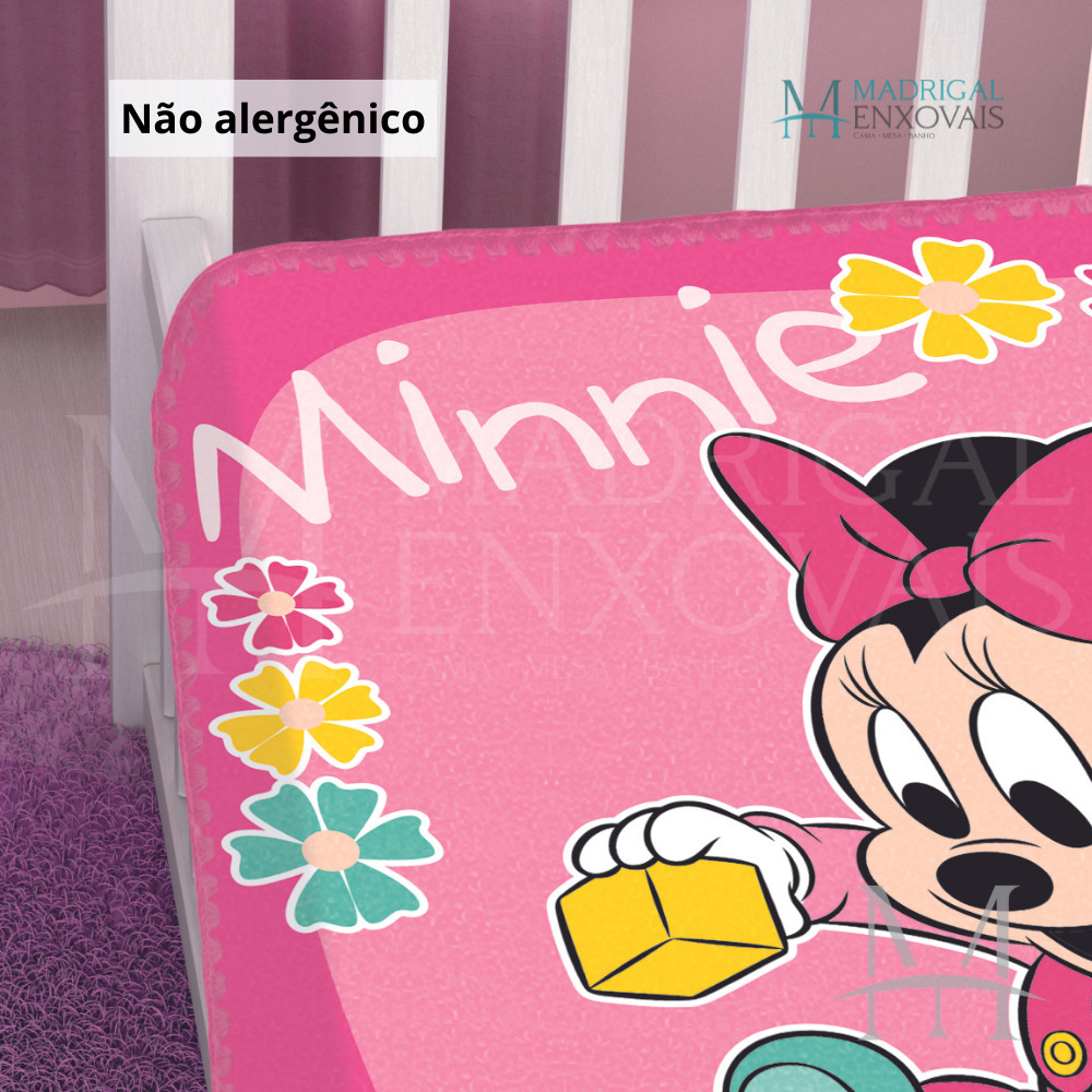 Cobertor Jolitex Infantil Berço Bebê Disney Minnie Brincando Rosa