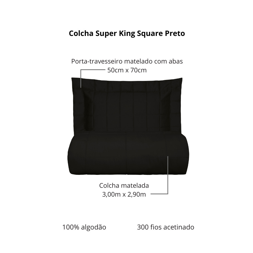 Colcha Super King 300 Fios Kacyumara Square 03 Peças Preto