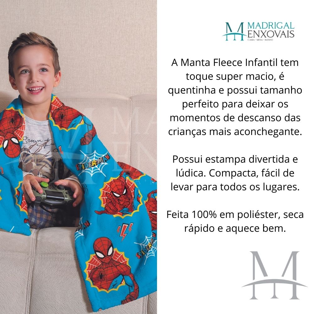 Manta Soft Fleece Infantil Lepper Homem Aranha Microfibra