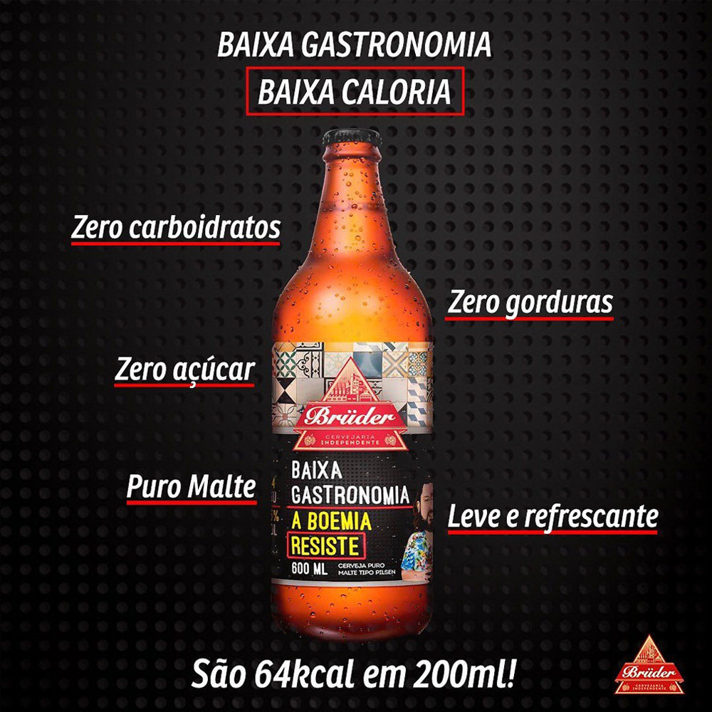 Cerveja Zero Carboidrato Baixa Gastronomia Bruder 600ml  - TLC Tudo Low Carb