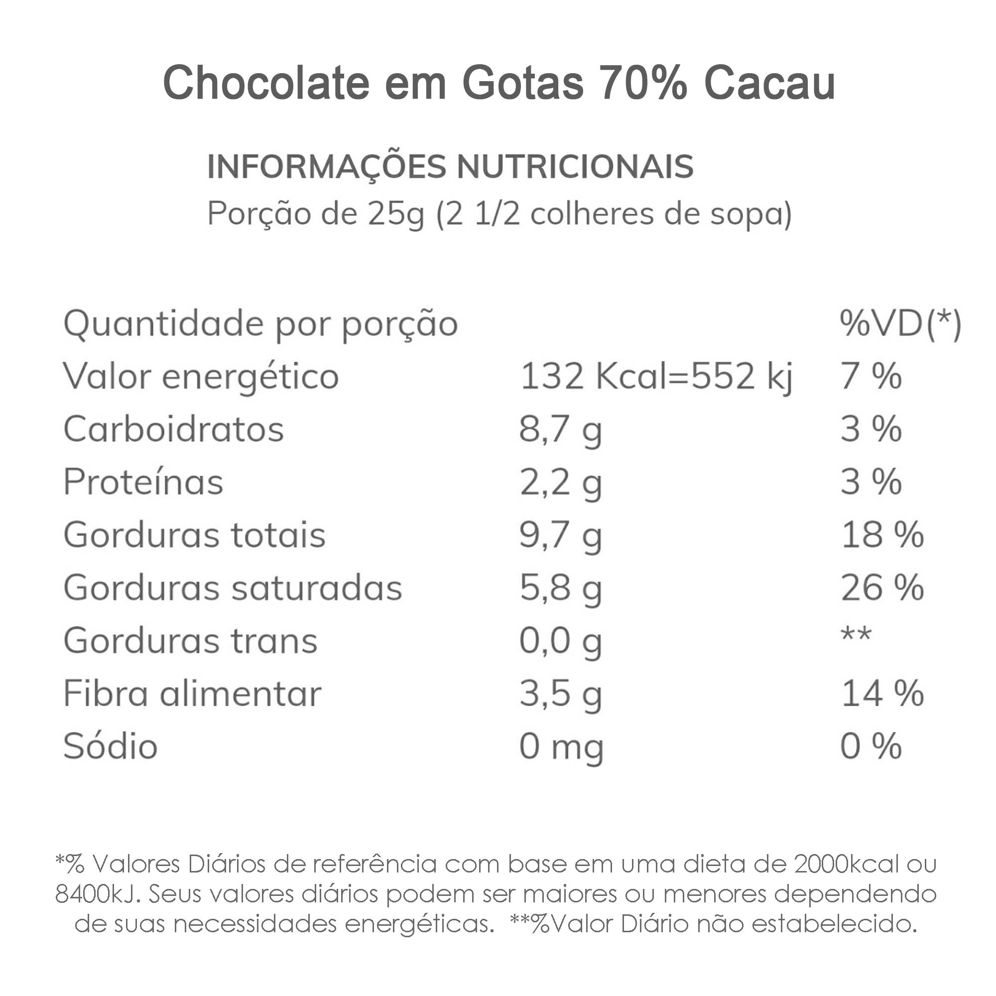 Chocolate em gotas 70% Cacau Callebaut 100g  - TLC Tudo Low Carb