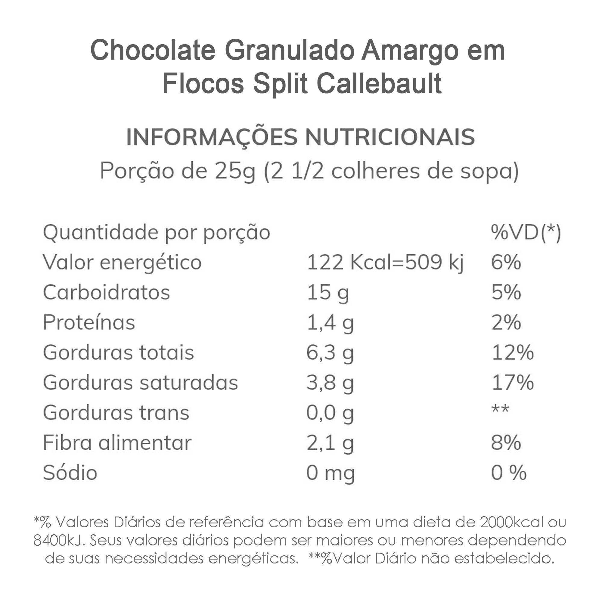 Chocolate Granulado Amargo em Flocos (Split) Callebaut 100g  - TLC Tudo Low Carb