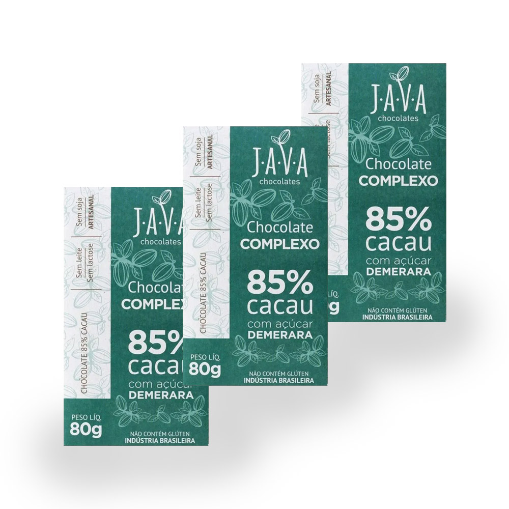Combo Chocolate 85% Cacau Complexo Java (3 unidades 80g cada) - TLC Tudo Low Carb