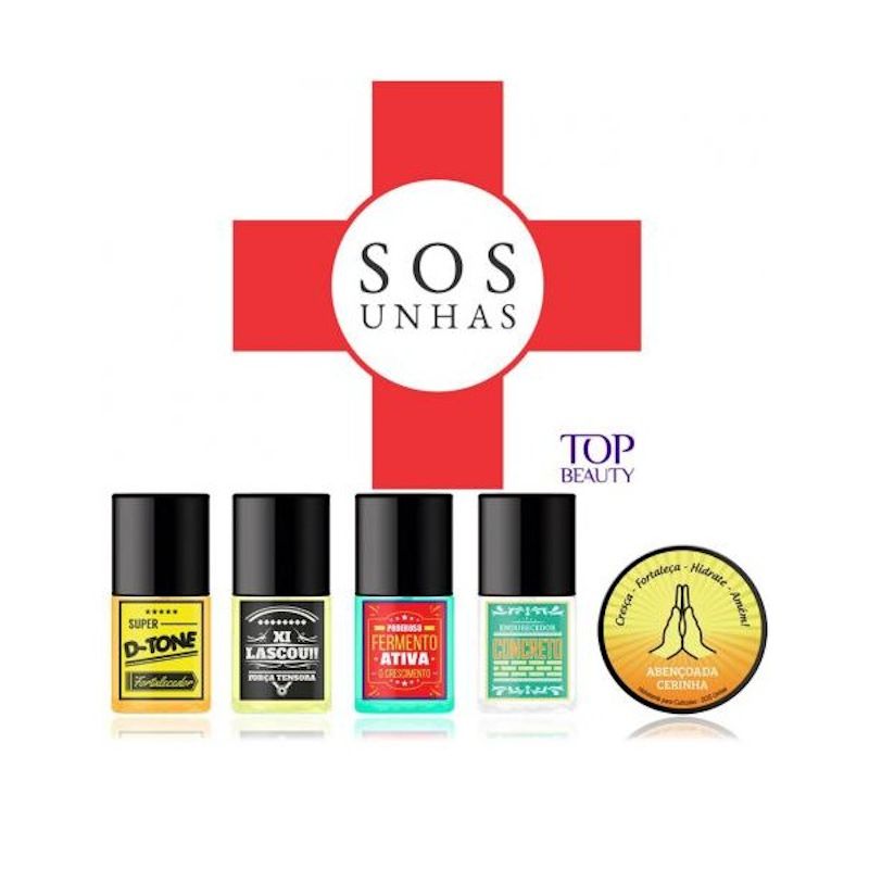 Kit S.O.S Unhas Top Beauty Base de Tratamento Unhas e Cutículas  (5 Itens)