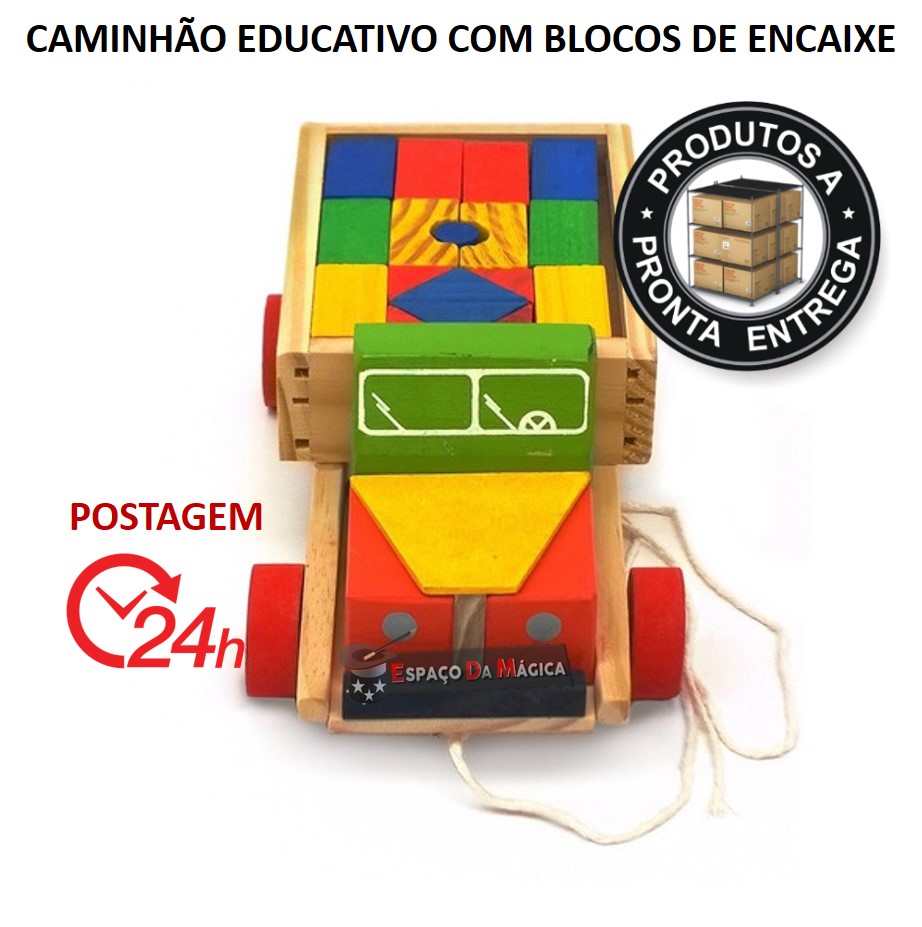Caminhão Educativo De Madeira Blocos De Encaixe Infantil - 2253 JP