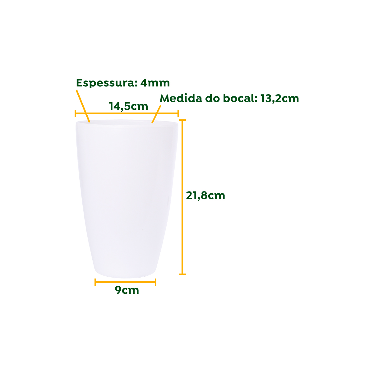 Vaso Decorativo Melamina Redondo Branco 14,5x21,8cm