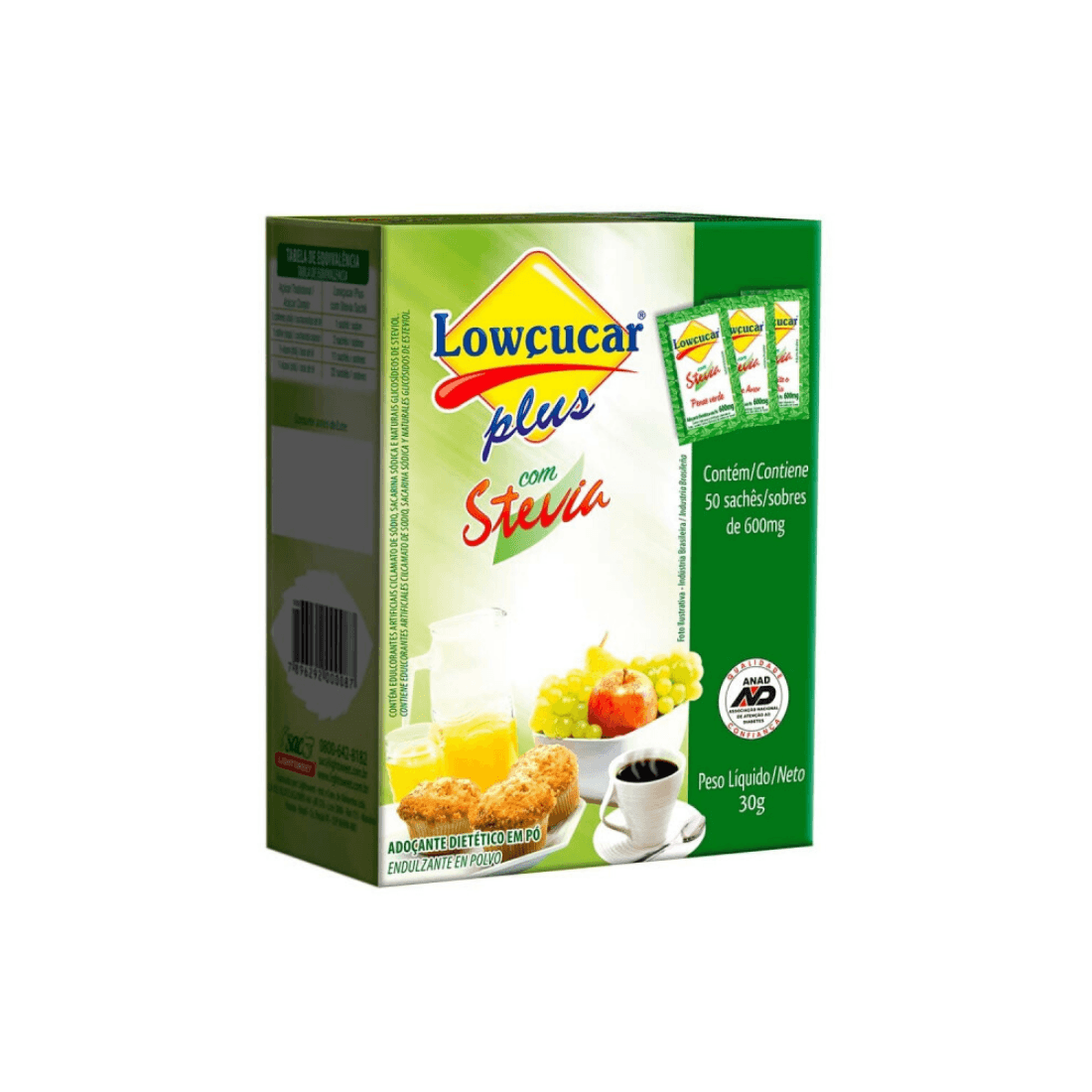 Adoçante Stevia Plus Lowçucar Sachê 0,6g Caixa 50 Unidades