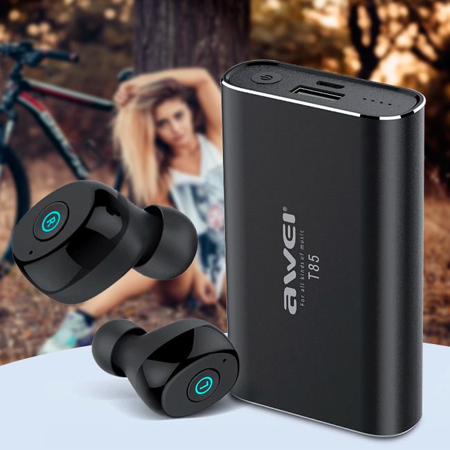 Awei T85 Fone de ouvido Bluetooth 5.0 com Power Bank