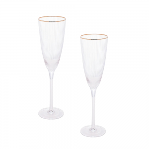 Conjunto 2 Taças Champagne 300ml Vidro com Borda Dourada Lines - Wolff