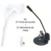Kit 2 peças Microfone de mesa Clone + fone de ouvido branco para celular