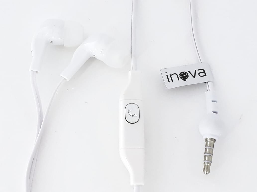 Fone de ouvido branco com microfone para celular Inova