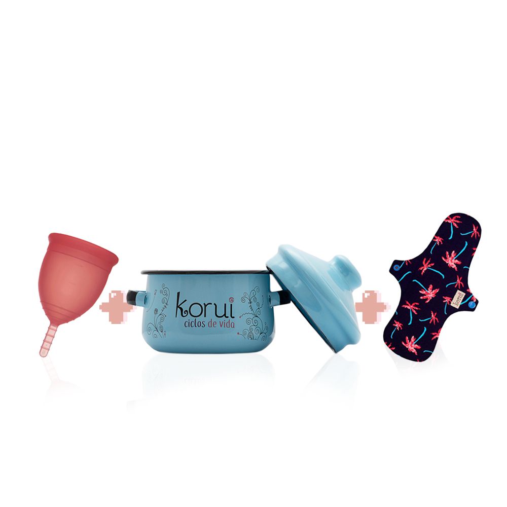 Kit Coletor Menstrual Korui, Panelinha Esterilizadora e 2 Absorvente de Pano Noturno