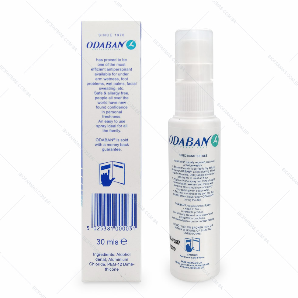 Odaban Spray - Antitranspirante Original - Semelhante ao Driclor