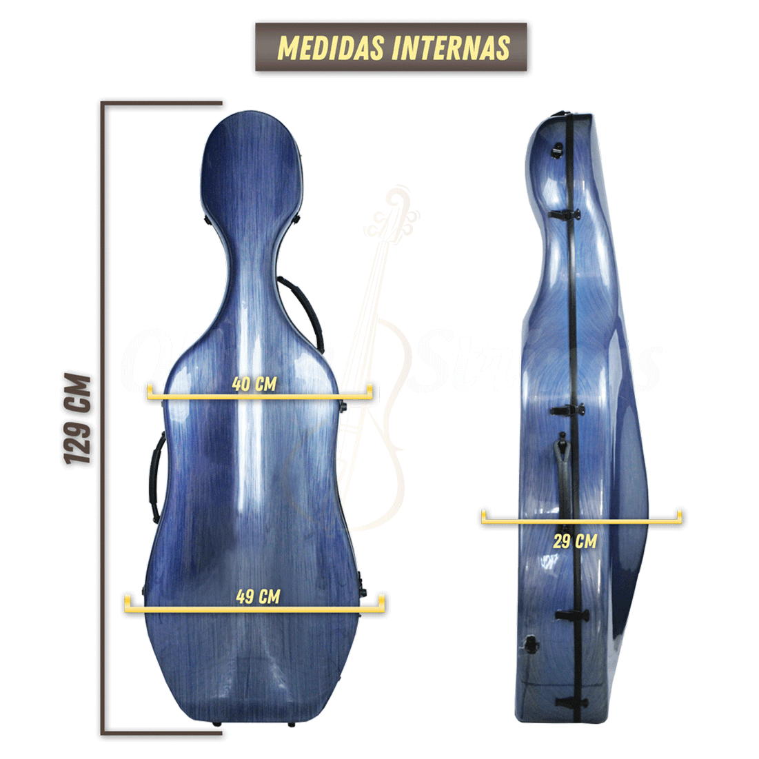 Estojo Case Fibra de vidro Cello Violoncelo 4/4 Orquezz Luxo Azul