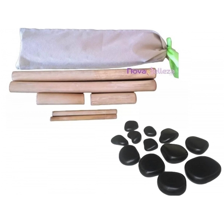 Kit de Pedras Quentes para Massagem e Bambus