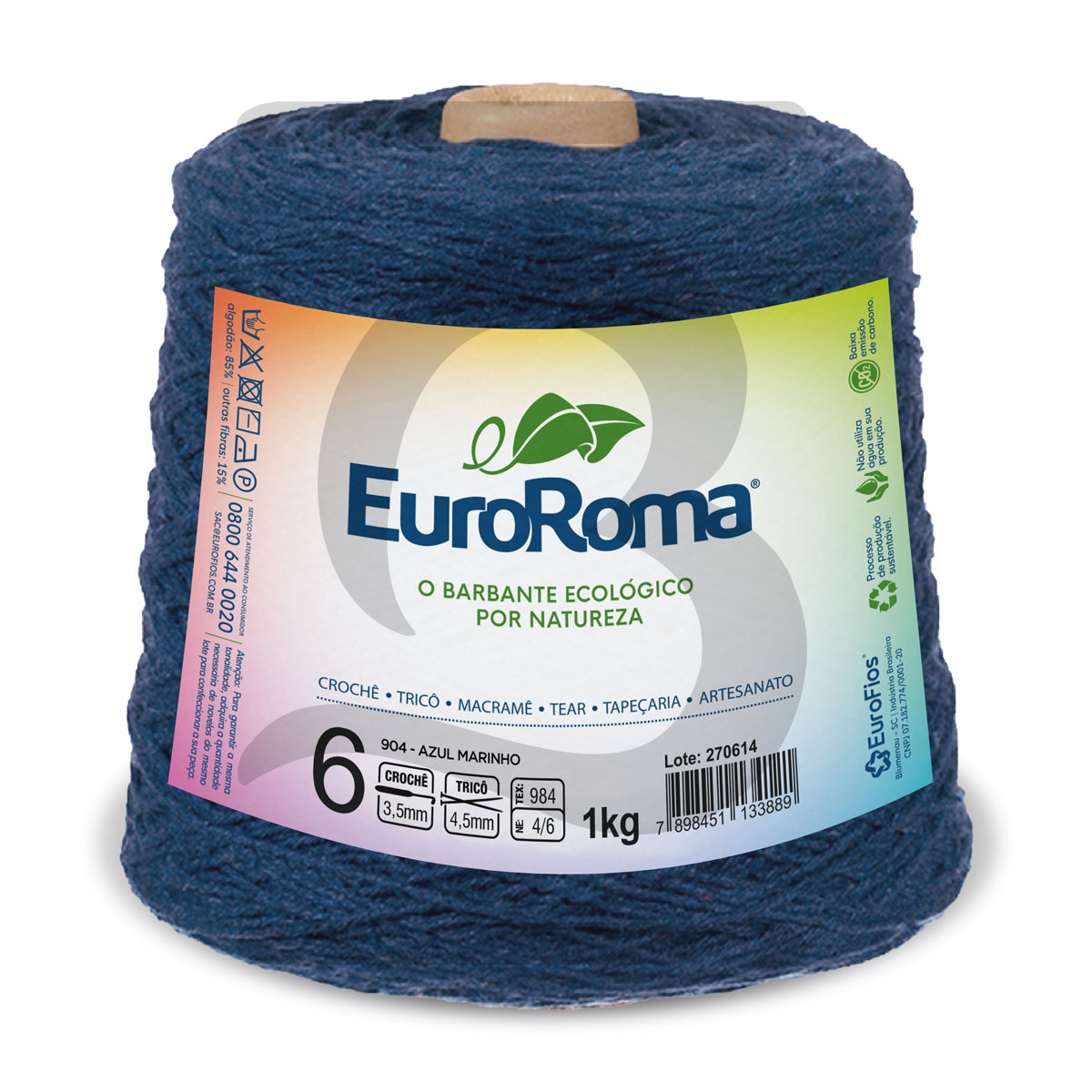 Barbante EuroRoma Colorido N°6 - 1kg Cor 904 Azul Marinho