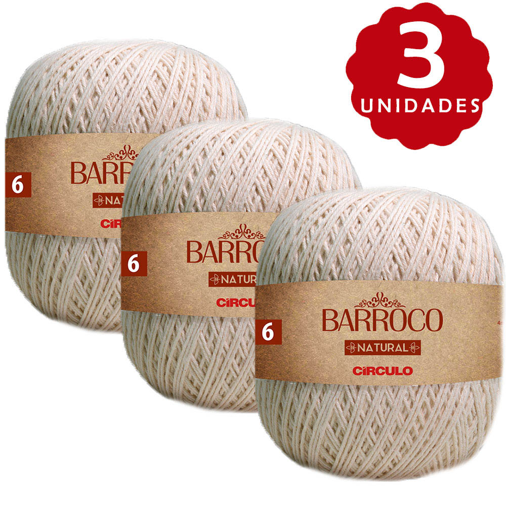 Kit Barbante Barroco Natural N°6 - 700g Círculo 3 Unidades