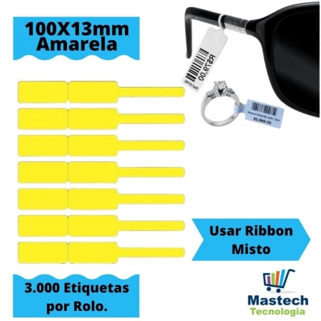 Etiqueta autoadesiva bopp/plastica medida 100X13mm Amarela - 3000 Etiquetas