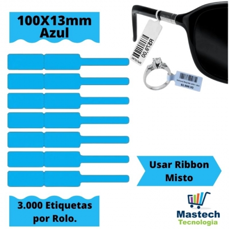 Etiqueta autoadesiva Bopp/Plástica Medida 100X13mm AZUL - 3000 Etiquetas