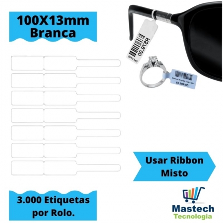 Etiqueta autoadesiva Bopp/Plastica Medida 100X13mm Branca - 3000 Etiquetas