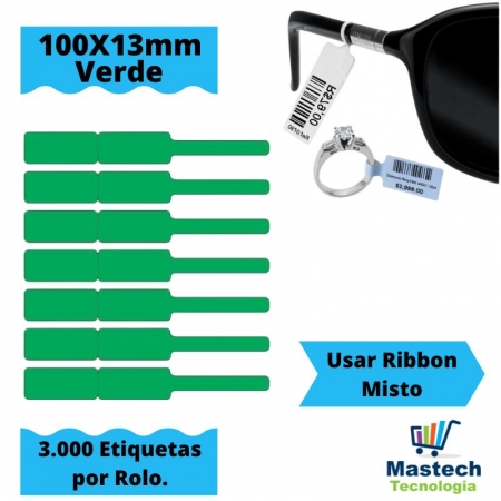 Etiqueta autoadesiva Bopp/Plástica Medida 100X13mm Verde - 3000 Etiquetas