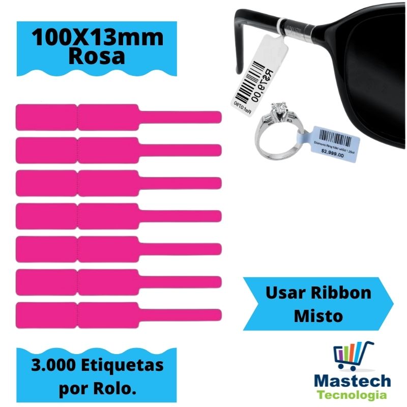 Etiqueta autoadesiva bopp/plastica medida 100X13mm ROSA - 3000 Etiquetas.