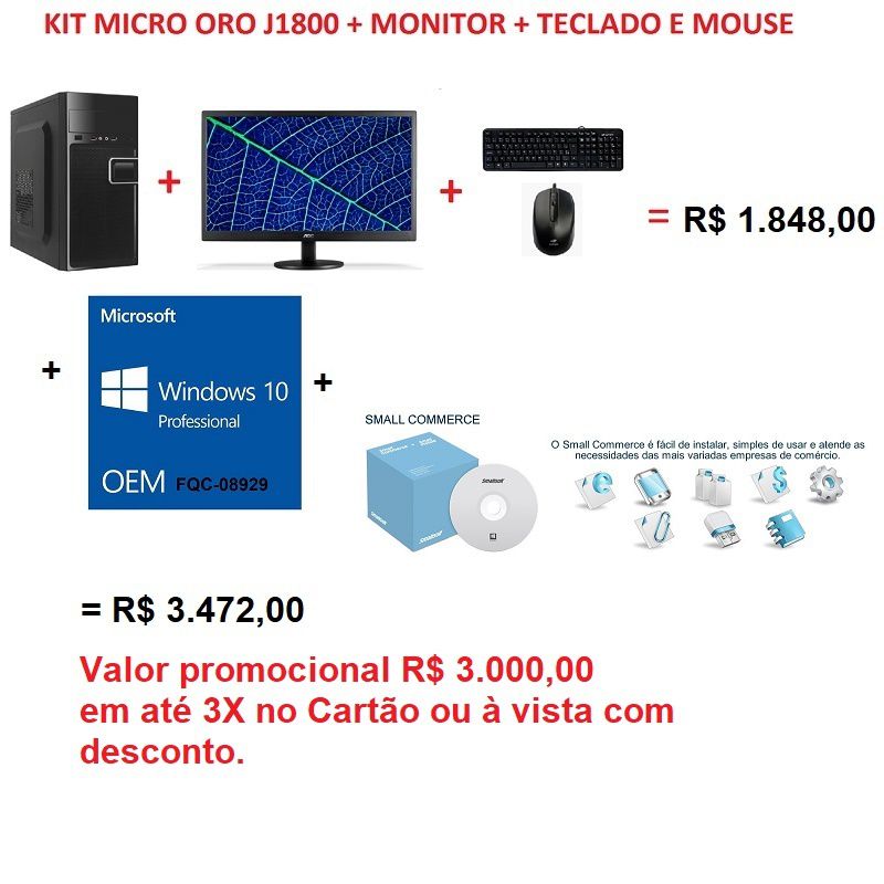 Kit Micro ORO J1800 2GB+HD320 + Monitor AOC 18.5"+Teclado e Mouse