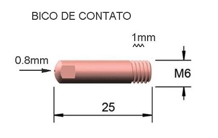10 un. Bico / Tubo De Contato Para Tocha Mig M6X25 0,8mm - 15AK - BRAX
