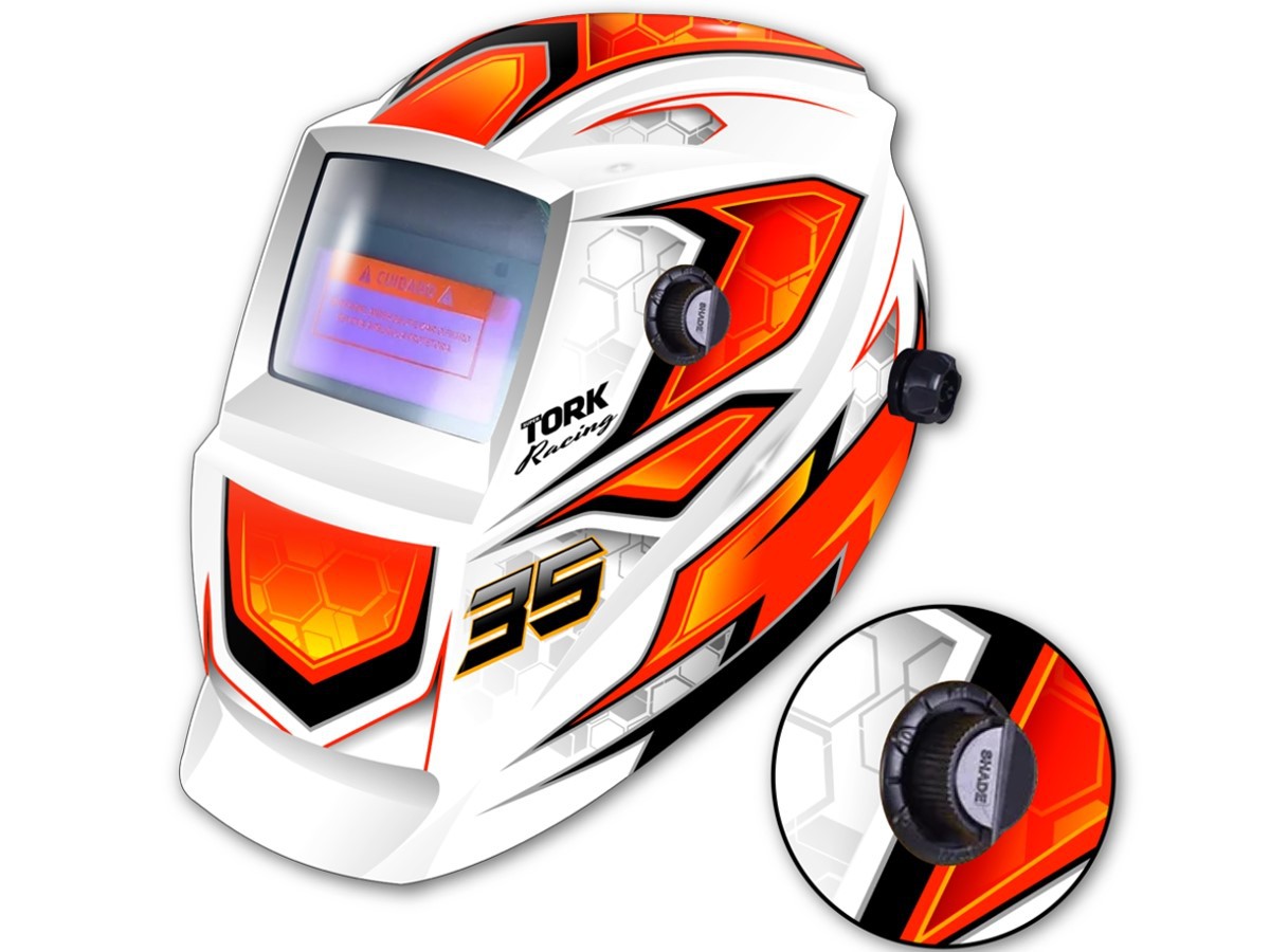 Kit Máscara De Solda Automática Com Regulagem Super Tork Racing 35 Tork + 4 Esquadro Magnético Para Solda 35kg Titanium + Lente de Proteção