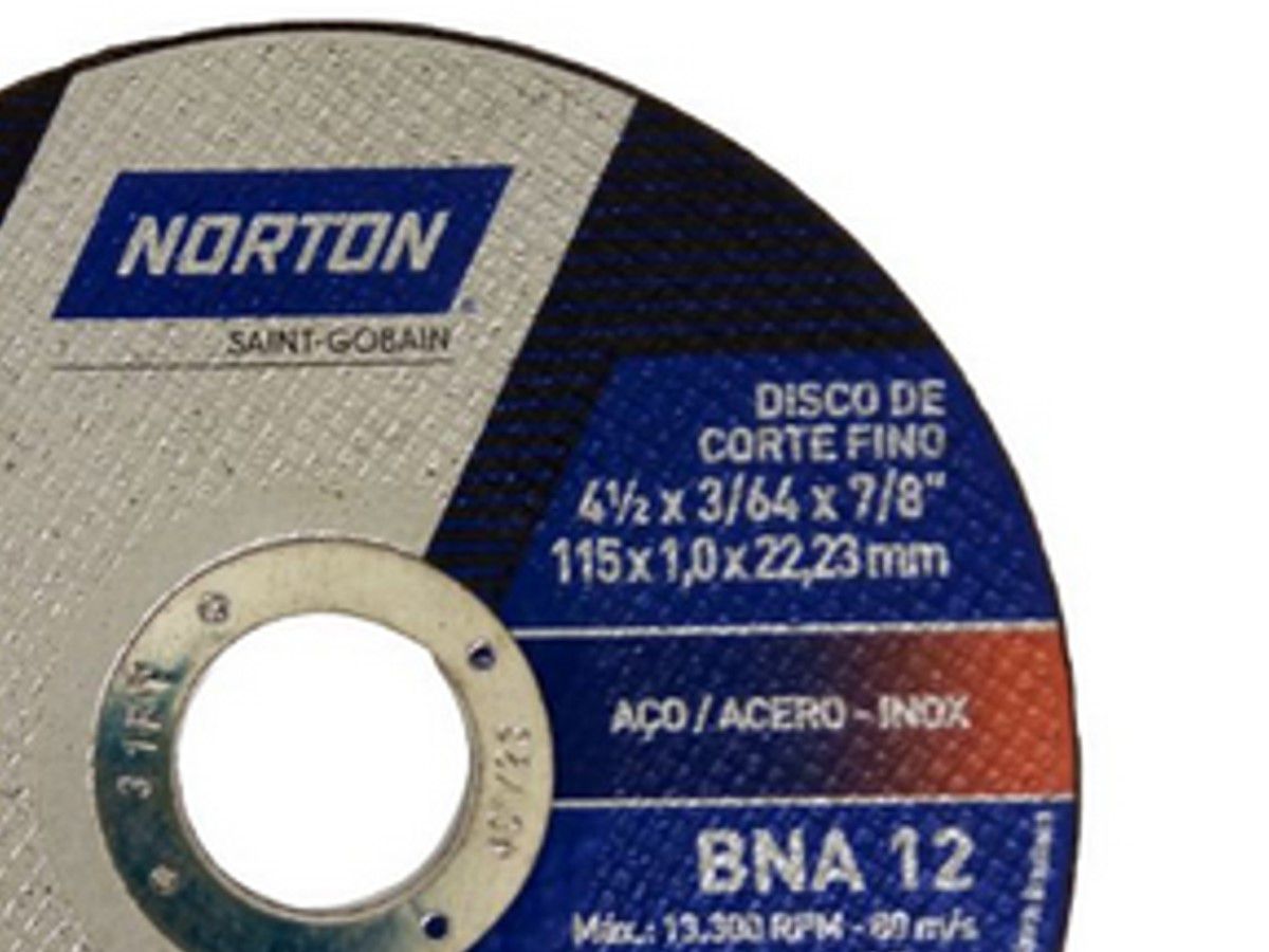 Disco de corte para Aço e Aço Inox 4 1/2" 115 x 1 x 22,23mm BNA 12 - Norton