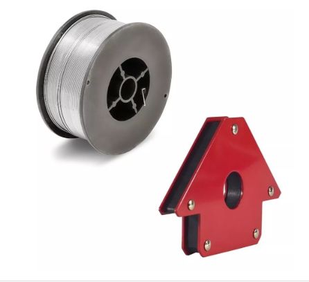 Kit - Esquadro Magnético Para Solda - 35kg - BRAX + Arame Solda Mig Sem Gás 0,8mm E71T-SG - Rolo 1kg - BRAX