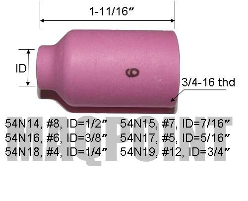 Kit Gás Lens 2,4mm - 2 DIFUSOR / 4 BOCAL #6 / 3 BOCAL #7 / 3 BOCAL #8 /2 ISOLADOR 