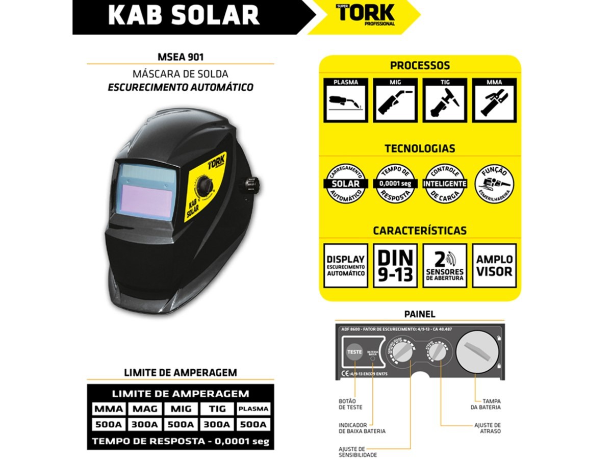 Kit Máquina De Solda Inversora Micro KAB 180 BV 180a Bivolt + Máscara de Solda Automática KAB Solar - Tork