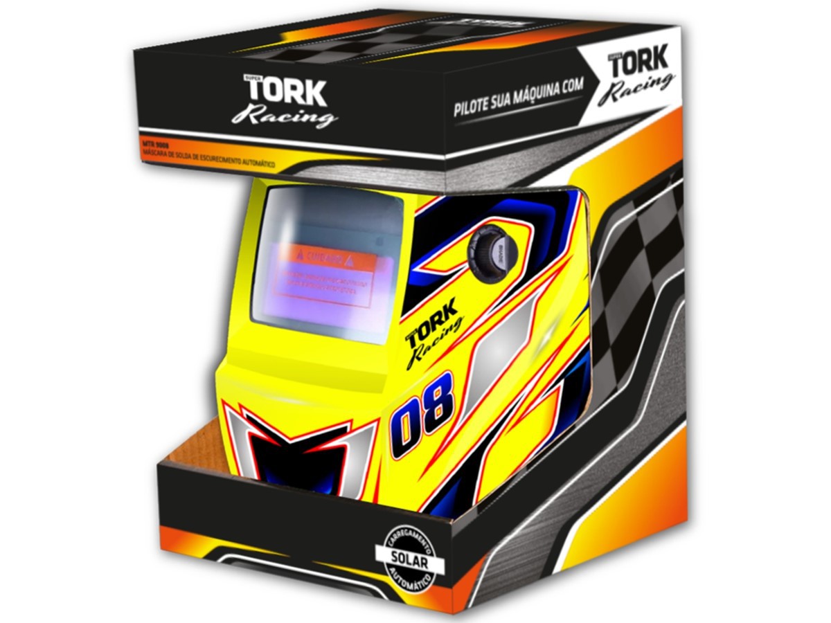 Kit Máscara De Solda Automática Com Regulagem Super Tork Racing 08 Tork + 4 Esquadro Magnético Para Solda 30kg Tork + Lente de Proteção