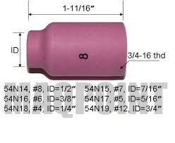 Kit TIG 3,2mm - 3 Bocal Cerâmico TIG Nº 7 / 2 Bocal Cerâmico TIG Nº 8 / 2 Porta Pinça (Difusor) / 3 Pinça  / 5 Eletrodo de Tungstênio 3,2mm WX-E3 (UNIVERSAL PONTA VERDE
