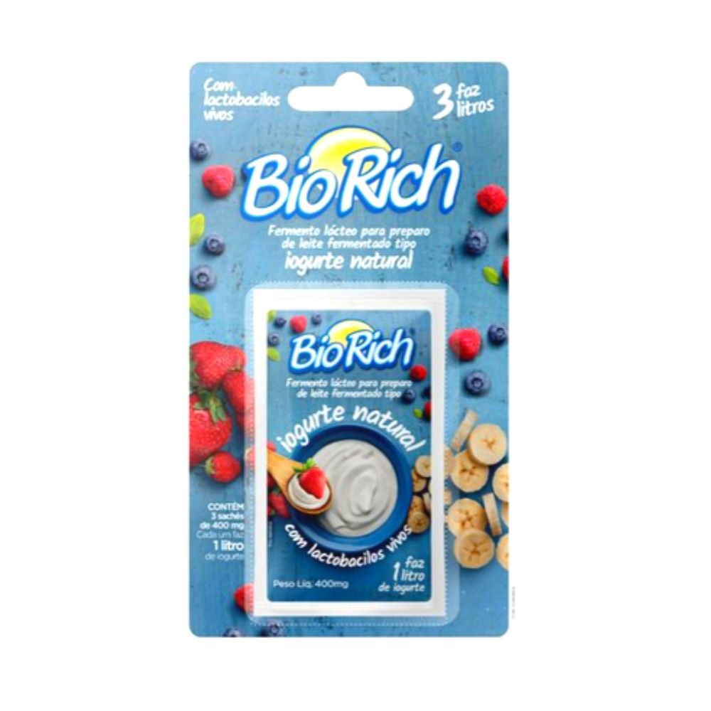 Bio Rich® Fermento Lácteo 4  Cartelas C/ 3 Sachês Para Fazer Iogurte Natural (total:12 Sachês)