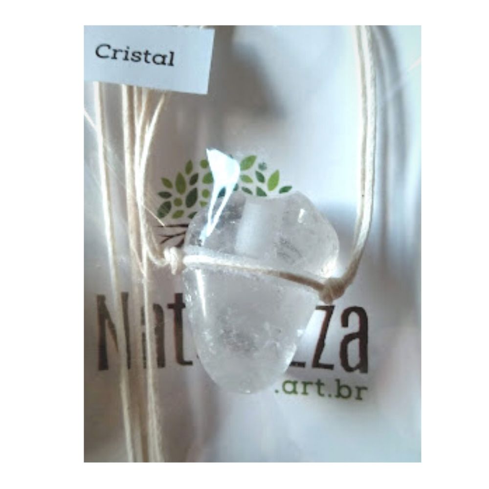 Colar de Cristal de Quartzo pedra rolada c/ cordão de algodão cru  (Perfumeira p/ Aromaterapia ou Difusor Pessoal)