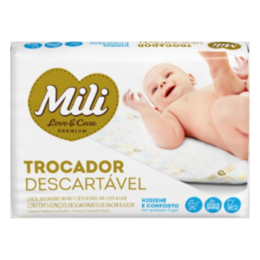 Kit Trocador Descartável Mili + Lenço Umedecido Baby Free (6 pacotes de 50 lenços)
