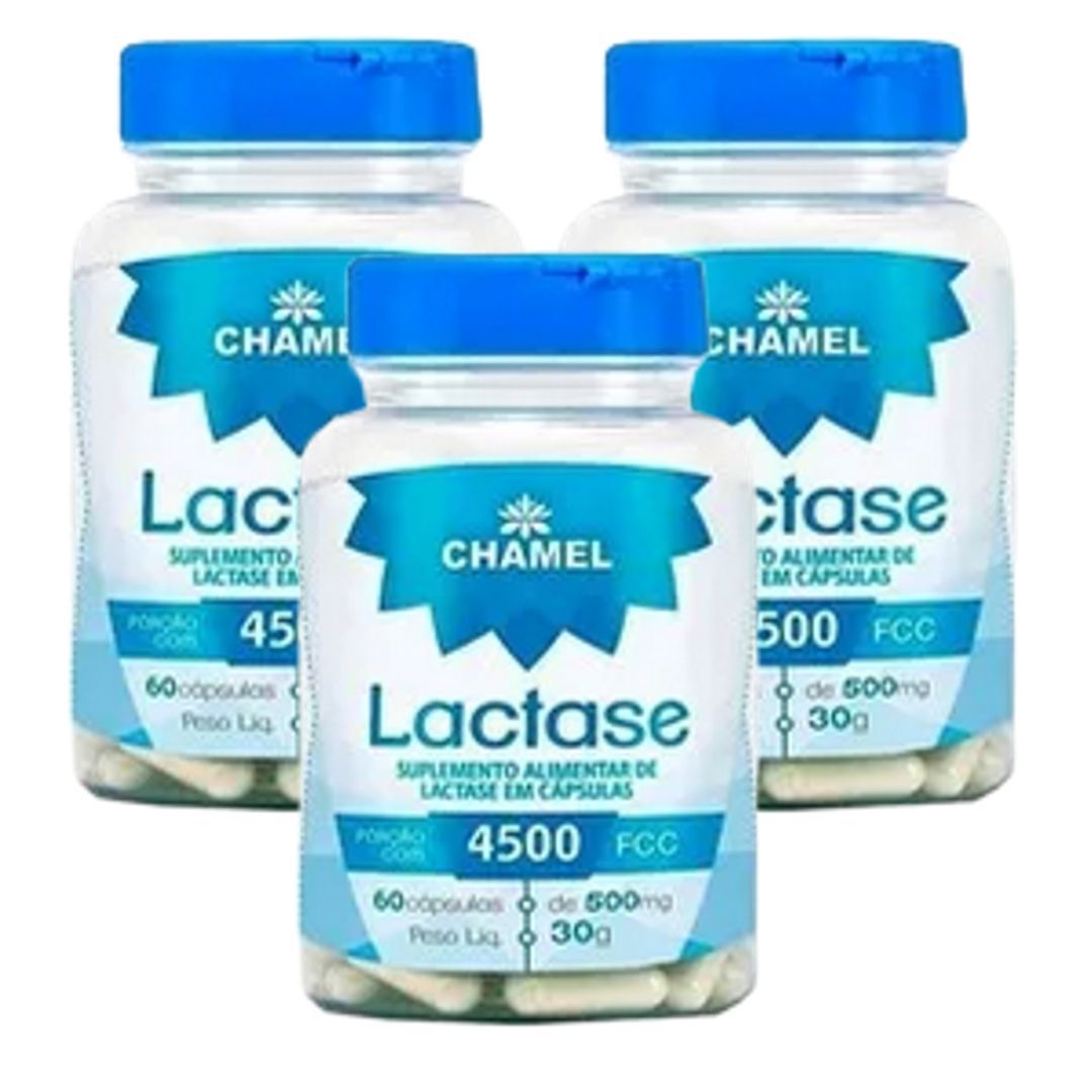 Lactase em Cápsulas - 60 cápsulas de 500mg - CHAMEL - 3 frascos