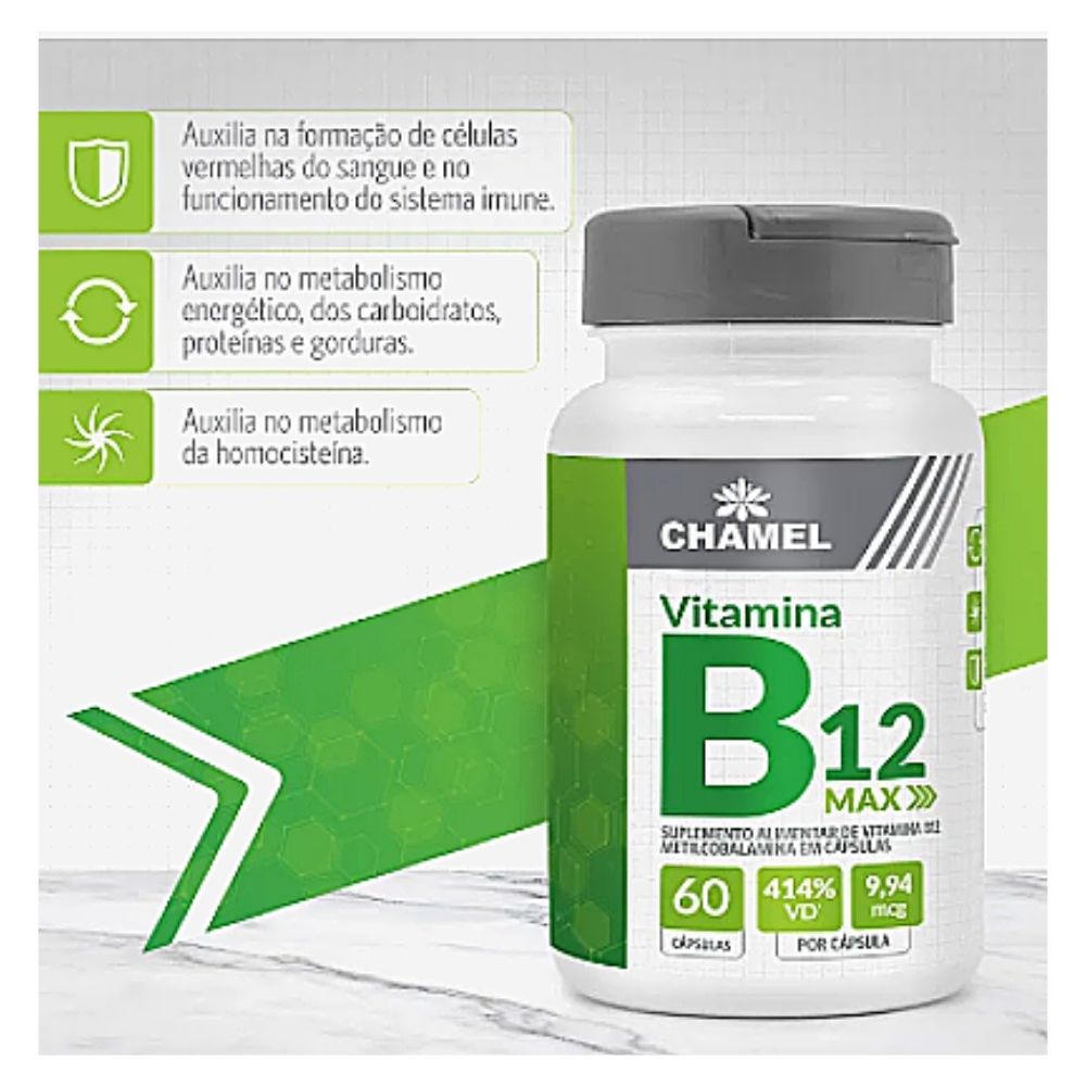 Vitamina B12 Max - 3 Frascos  60 cápsulas (Metilcobalamina) - Chamel