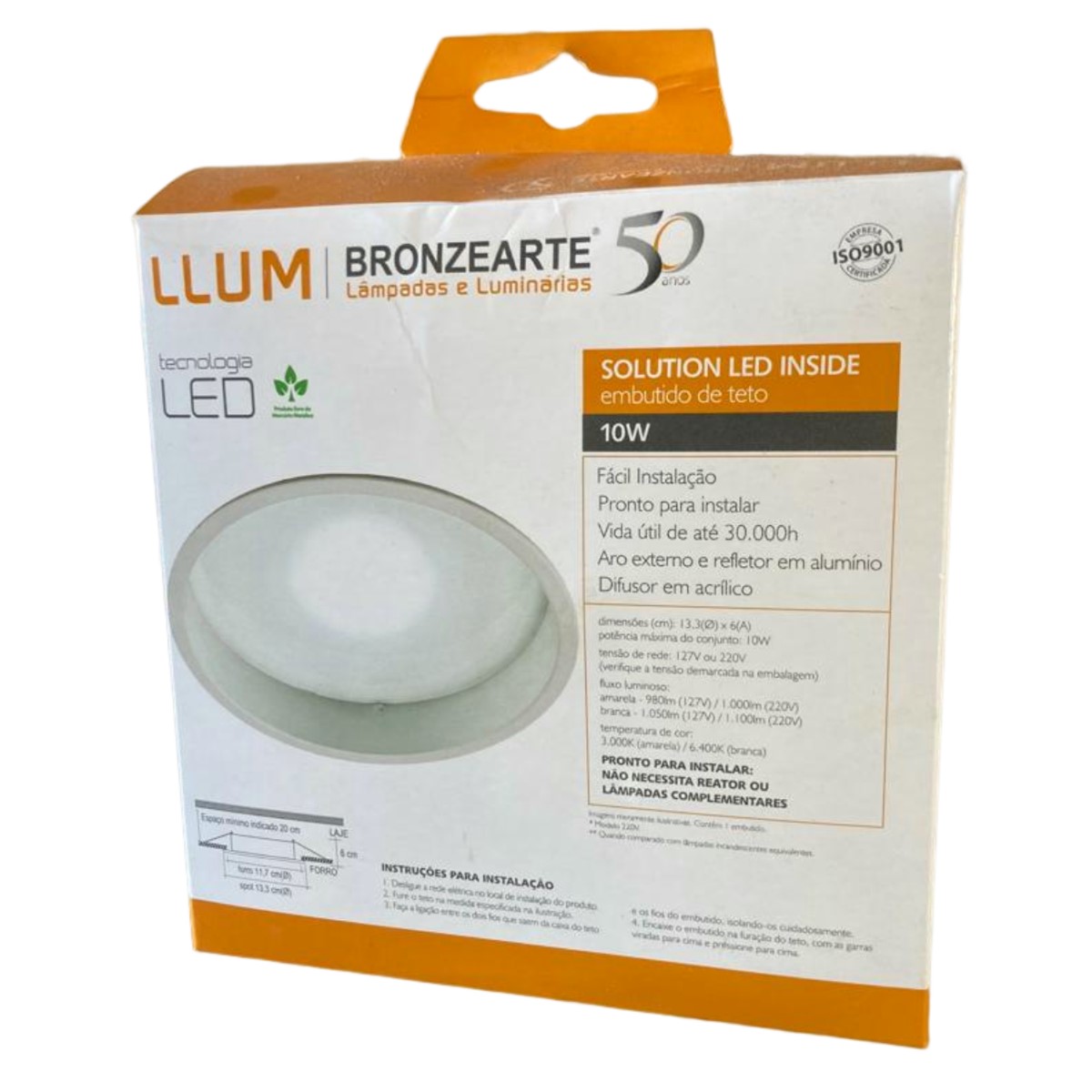 Kit 3 - Luminaria Embutir LED Inside Recuada Redonda - 10W - 6400K - Luz Branca - 127V
