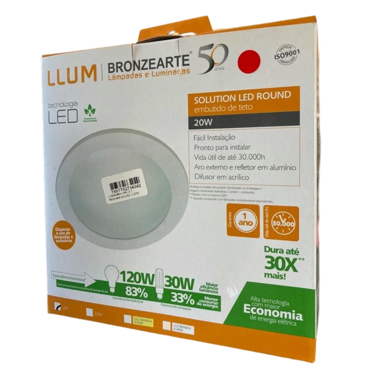 Kit 3 - Luminaria Embutir LED Redonda Plafon - 20W - 6400K - Luz Branca - 127V